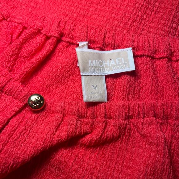 Michael Kors MK Logo Button Keyhole Crewneck Short Sleeve Blouse Top Red Size M - Picture 4 of 6